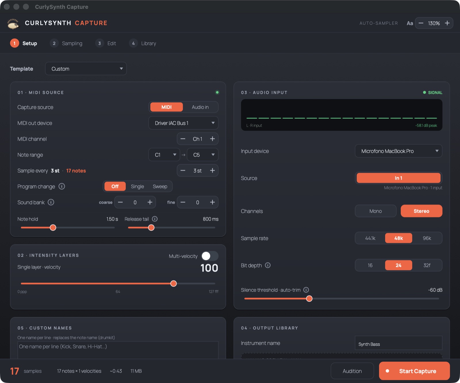 CurlySynth Capture — user interface