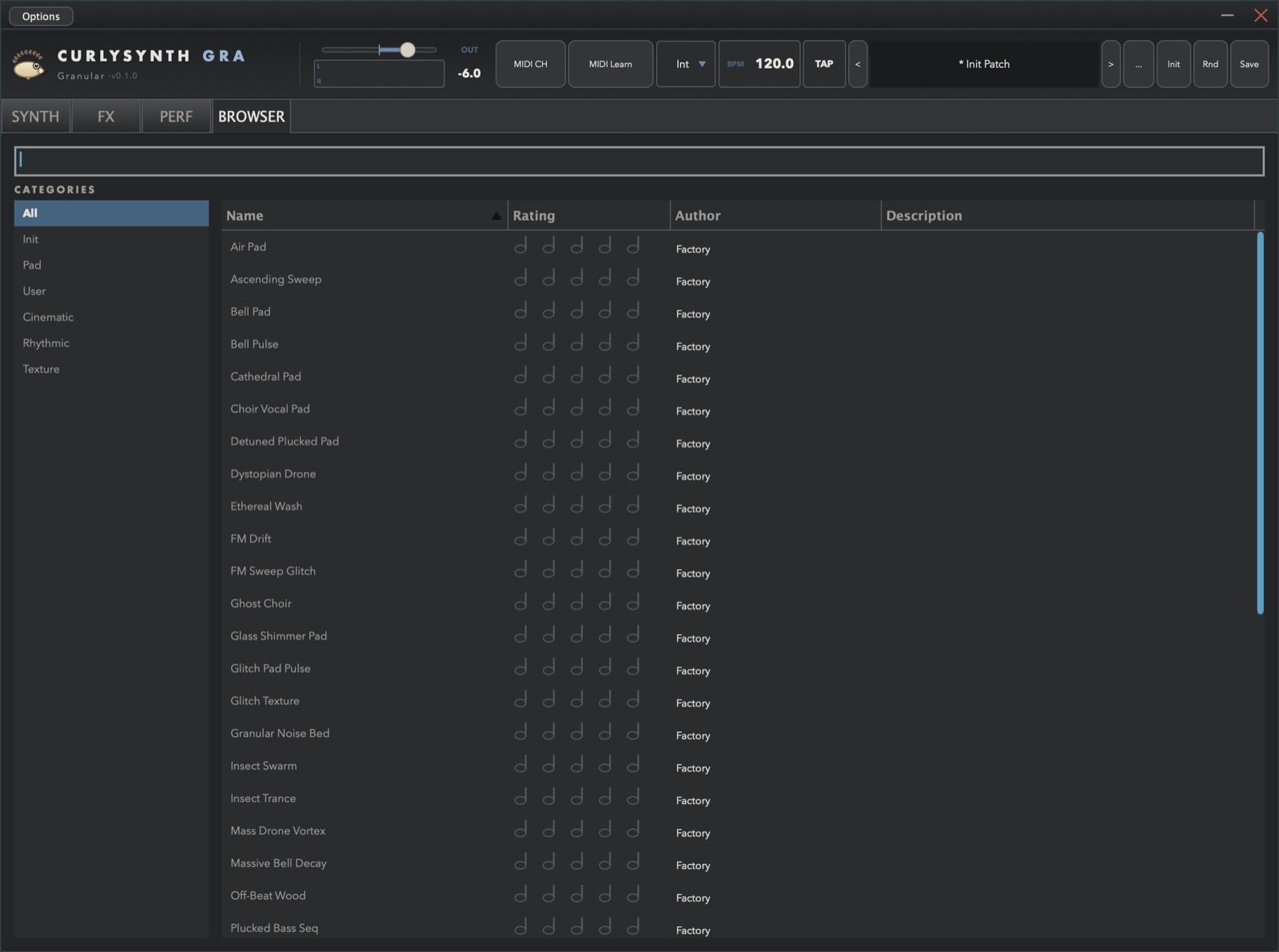 CurlySynth Granular — Preset Browser