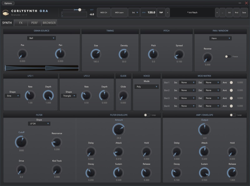 CurlySynth Granular user interface