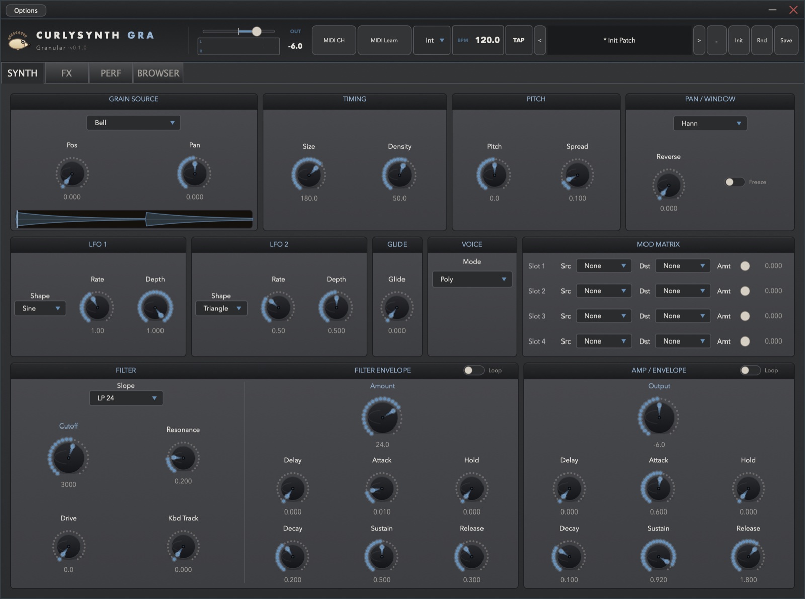 CurlySynth Granular — user interface