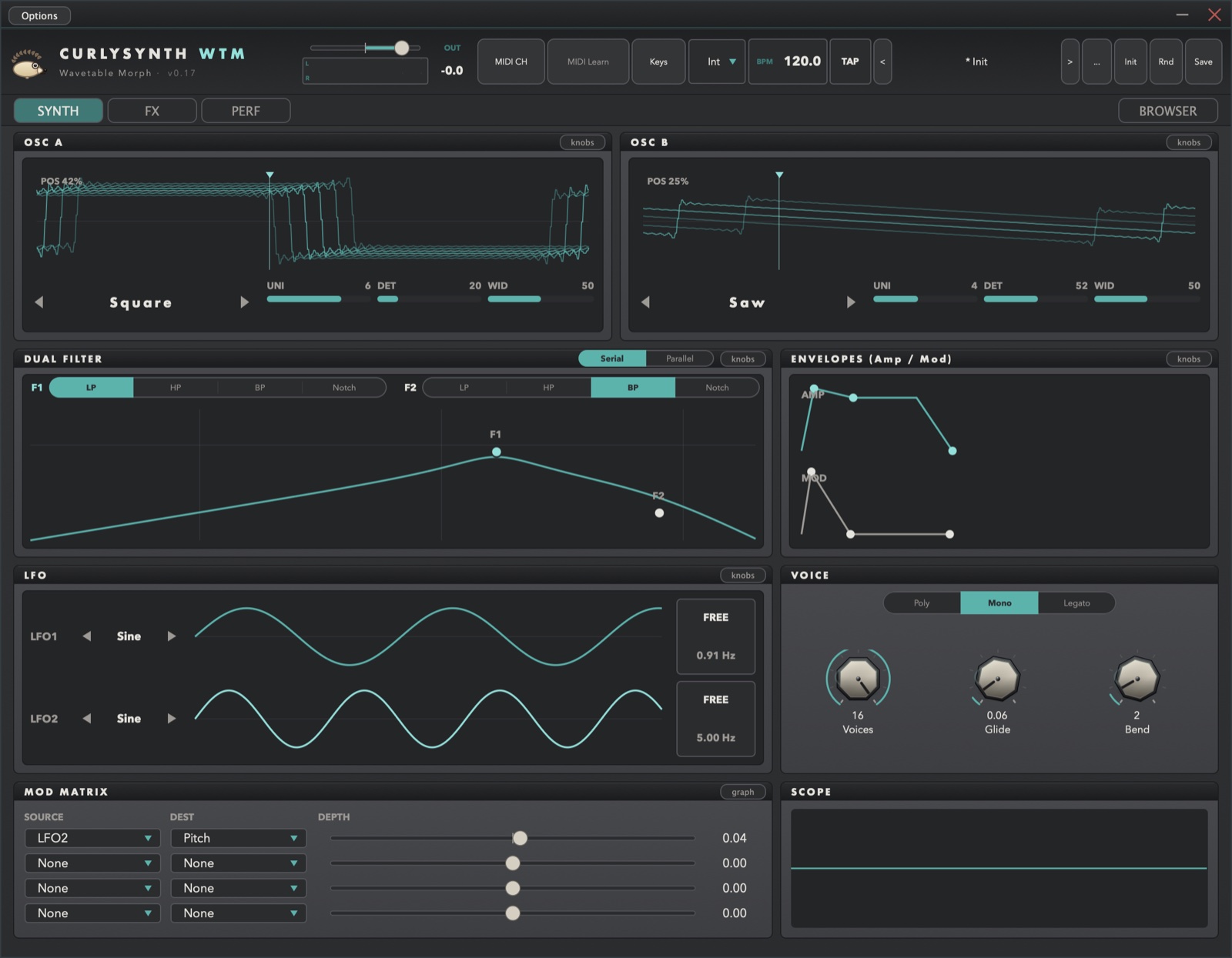 CurlySynth WTM — user interface